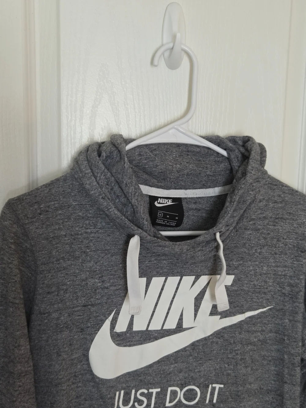 Nike Women's Heather Gray Crewneck Hoodie with White Logo